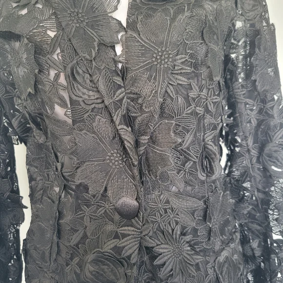 NWOT Black Floral Lace 3-D Applique Embroidery 1 Button Textured Blazer Sz XL - Picture 8 of 16